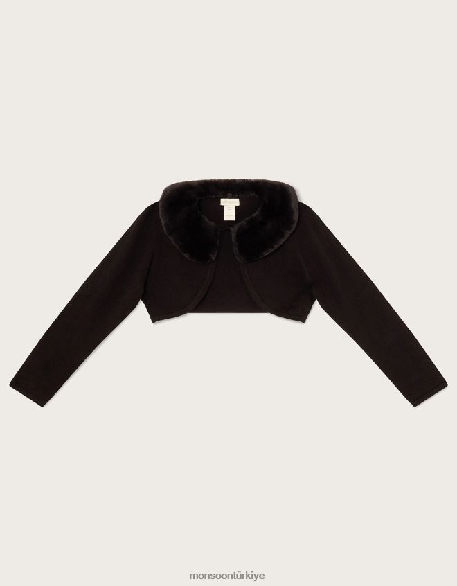 Monsoon kız süper yumuşak suni kürk yakalı hırka JH86BT1719 Giyim siyah
