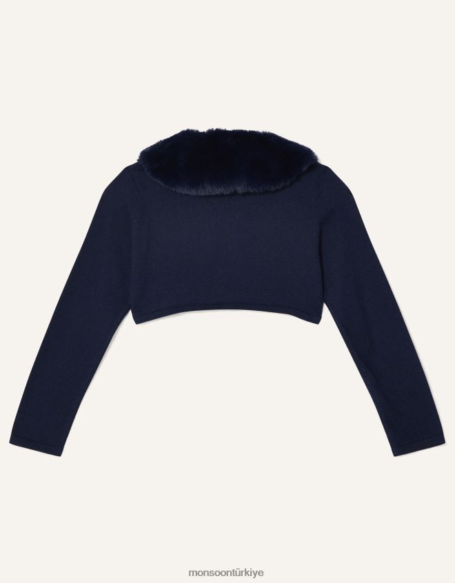 Monsoon kız süper yumuşak suni kürk yakalı hırka JH86BT2009 Giyim Mavi Donanma)