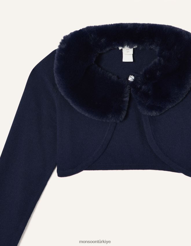Monsoon kız süper yumuşak suni kürk yakalı hırka JH86BT2009 Giyim Mavi Donanma)