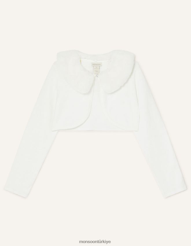 Monsoon kız süper yumuşak suni kürk yakalı hırka JH86BT2028 Giyim fildişi