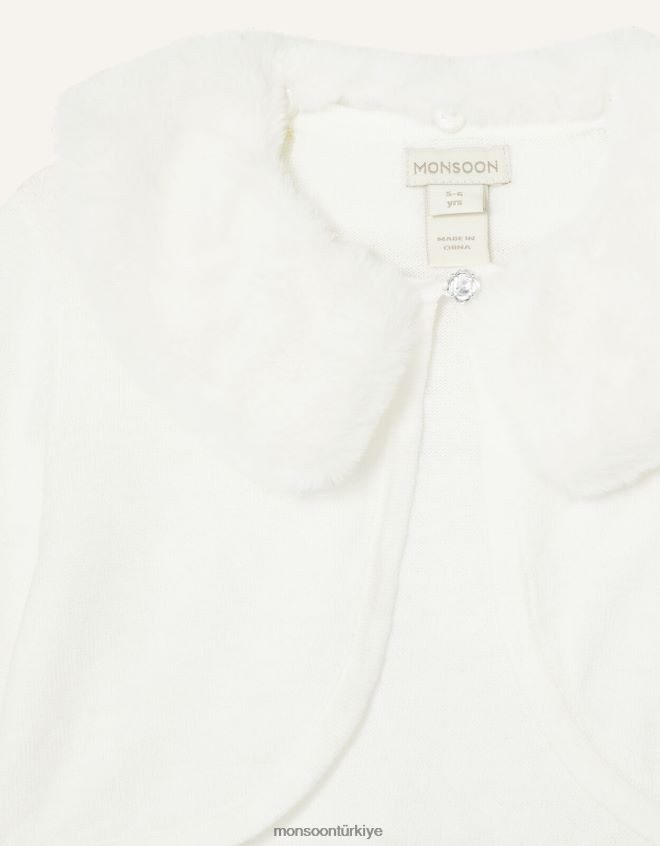 Monsoon kız süper yumuşak suni kürk yakalı hırka JH86BT2028 Giyim fildişi
