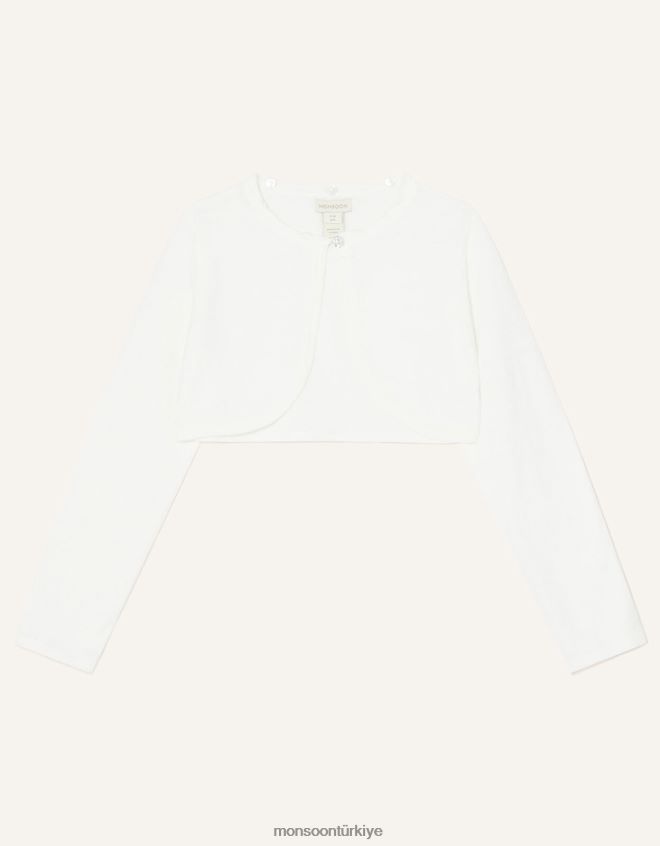 Monsoon kız süper yumuşak suni kürk yakalı hırka JH86BT2028 Giyim fildişi