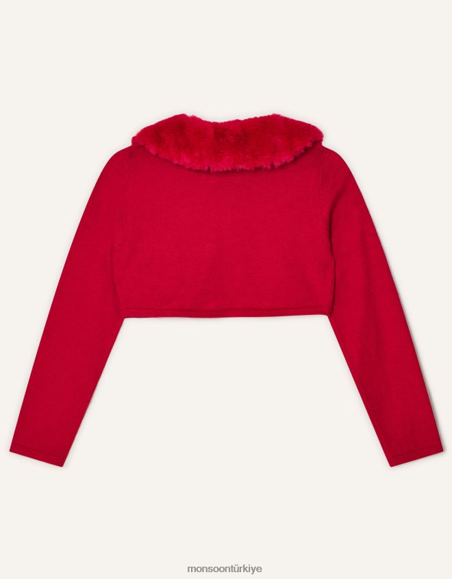 Monsoon kız süper yumuşak suni kürk yakalı hırka JH86BT2031 Giyim kırmızı