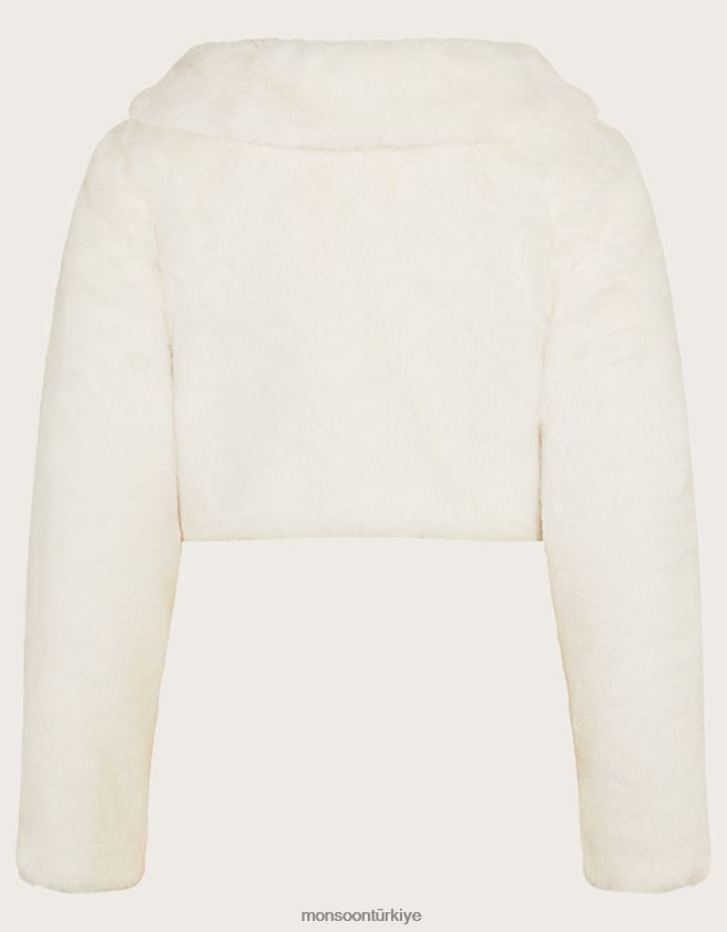 Monsoon kız uzun kollu suni kürk omuz silkme JH86BT1589 Giyim fildişi