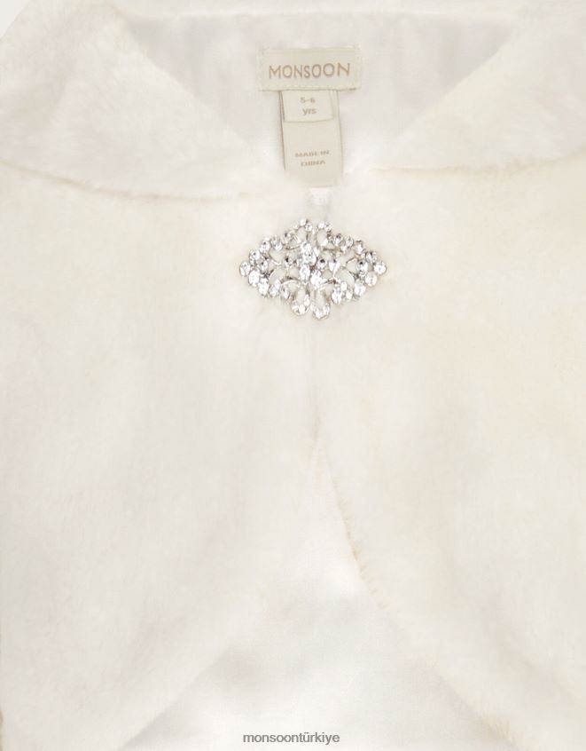 Monsoon kız uzun kollu suni kürk omuz silkme JH86BT1589 Giyim fildişi