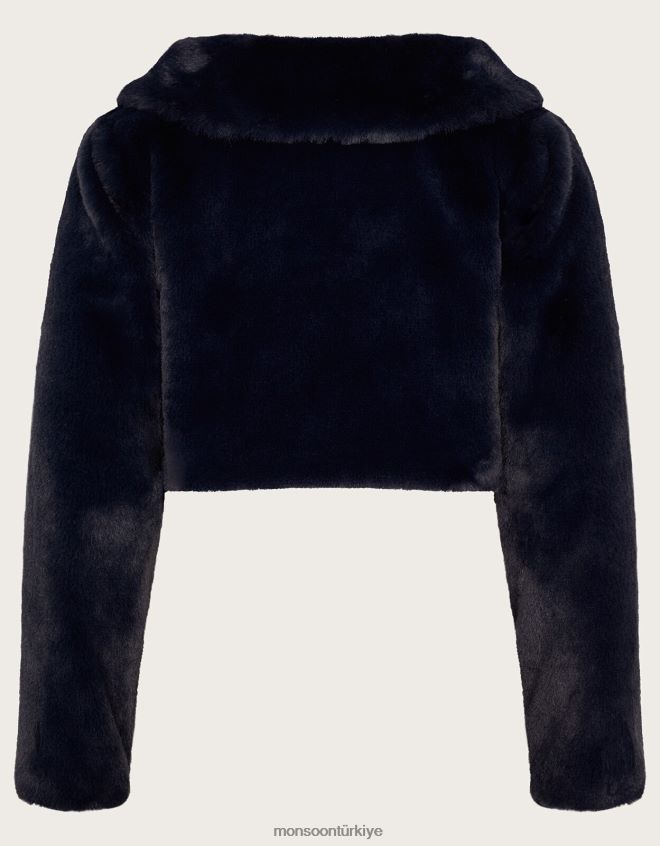 Monsoon kız uzun kollu suni kürk omuz silkme JH86BT1768 Giyim Mavi Donanma)