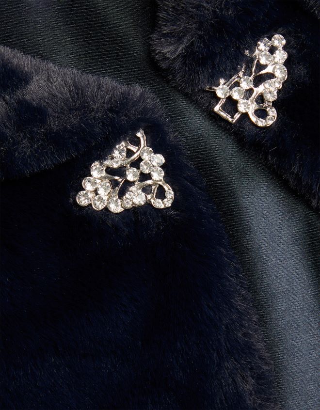 Monsoon kız uzun kollu suni kürk omuz silkme JH86BT1784 Giyim Mavi Donanma)