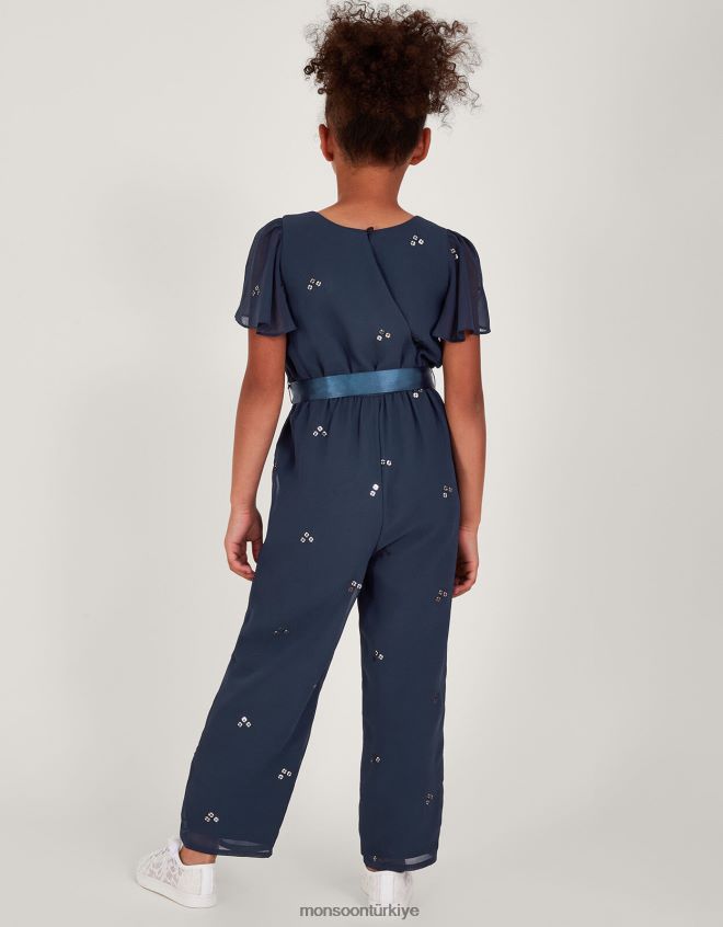 Monsoon kız pullu parti tulumunu dağıt JH86BT1696 Giyim Mavi Donanma)