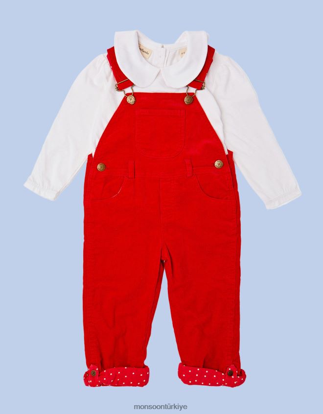 Monsoon çocuklar noktalı kaba tulum kadife tulum JH86BT1843 Giyim kırmızı