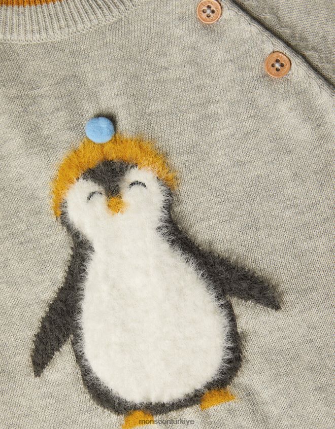 Monsoon çocuklar kabarık penguen pijama takımı JH86BT2218 Giyim gri