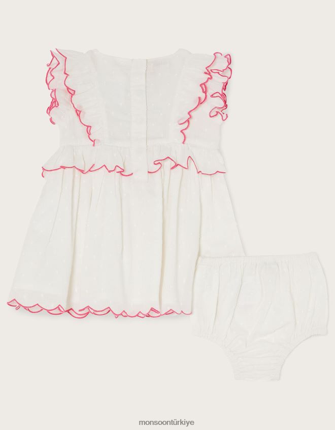 Monsoon çocuklar yenidoğan işlemeli elbise ve külot takımı JH86BT2163 Giyim fildişi