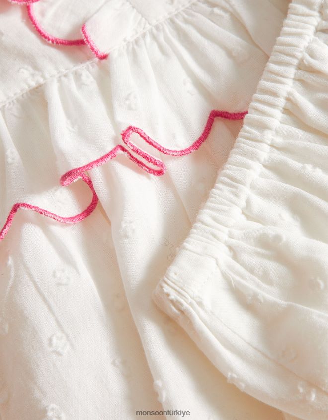 Monsoon çocuklar yenidoğan işlemeli elbise ve külot takımı JH86BT2163 Giyim fildişi