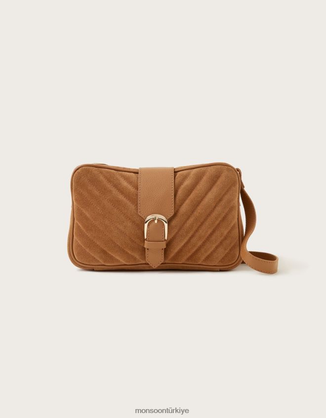 Monsoon kadınlar 70'li yılların deri kapitone çapraz çanta JH86BT1352 aksesuar şık