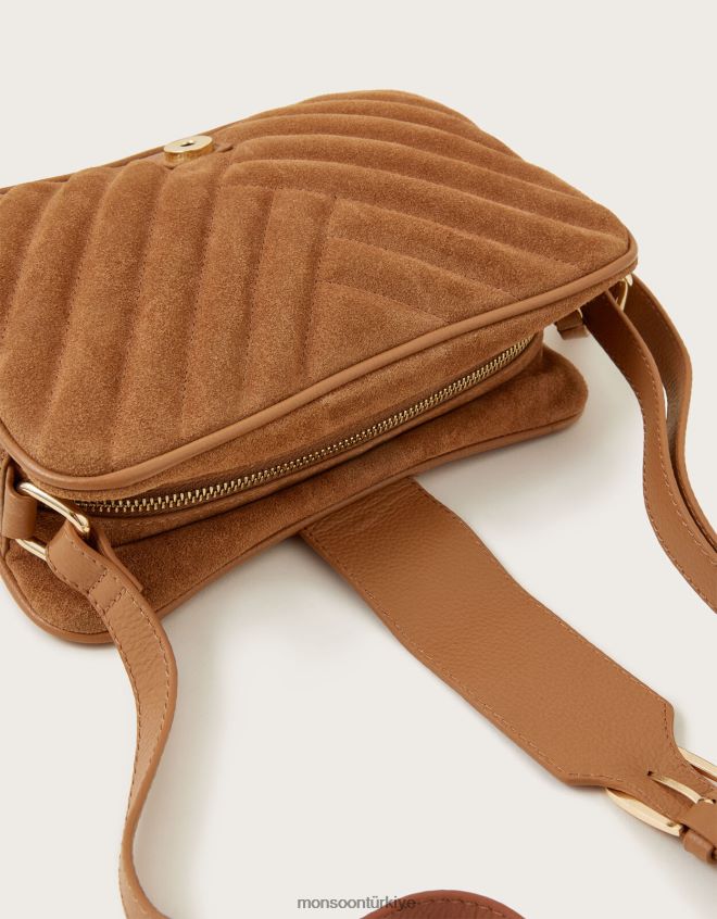 Monsoon kadınlar 70\'li yılların deri kapitone çapraz çanta JH86BT1352 aksesuar şık