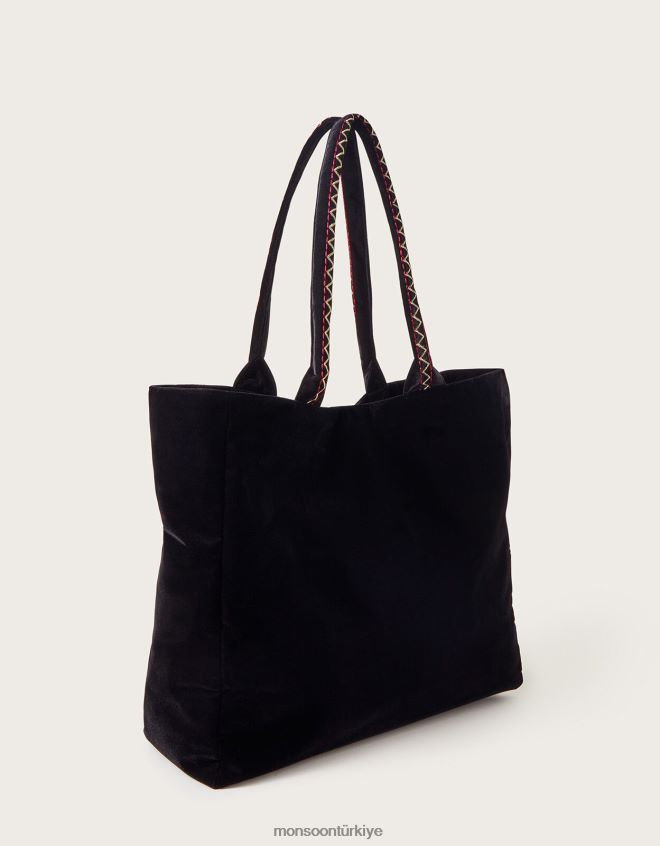 Monsoon kadınlar Beatrice kuş işlemeli kadife tote çanta JH86BT1198 aksesuar moda
