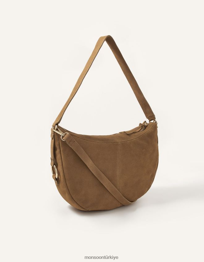Monsoon kadınlar dana fermuarlı süet omuz çantası JH86BT1447 aksesuar zarif