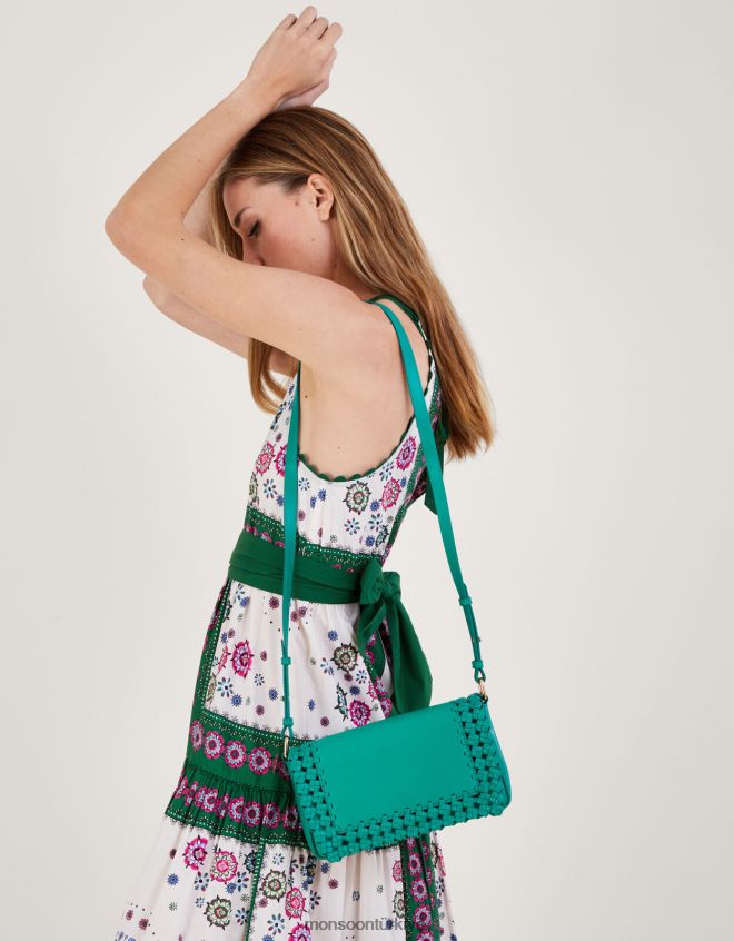 Monsoon kadınlar deri dokuma çapraz çanta JH86BT1269 aksesuar moda