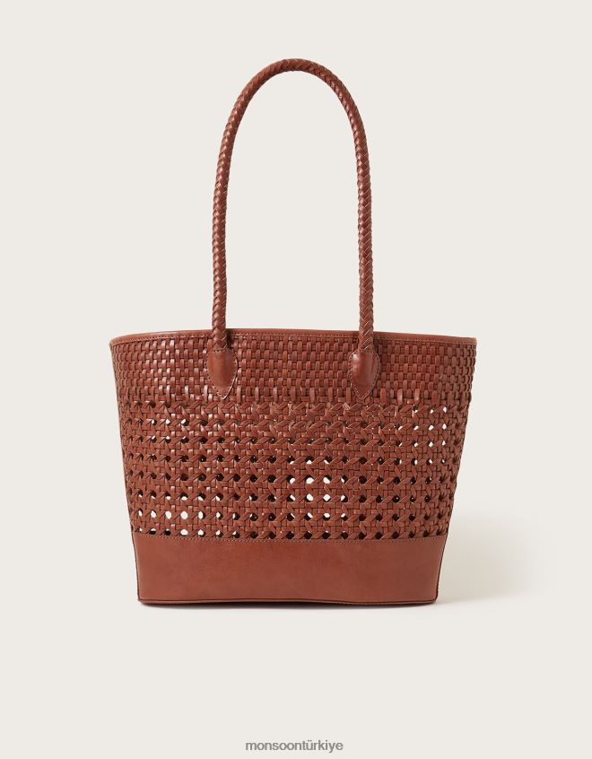 Monsoon kadınlar dokuma deri tote çanta JH86BT1458 aksesuar moda