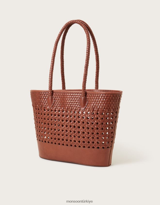 Monsoon kadınlar dokuma deri tote çanta JH86BT1458 aksesuar moda