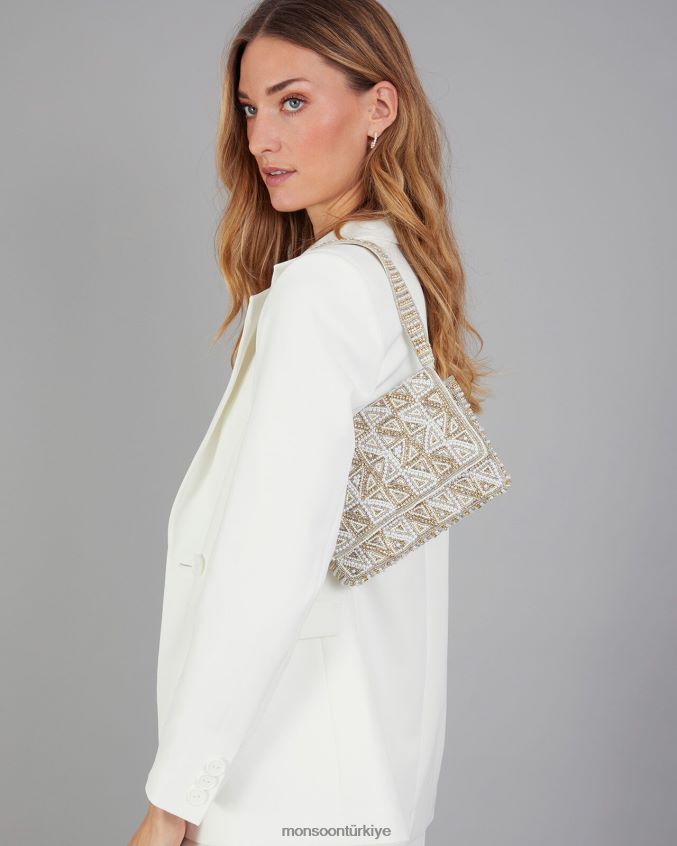 Monsoon kadınlar inci geometrik süslenmiş gelin omuz çantası JH86BT1281 aksesuar moda