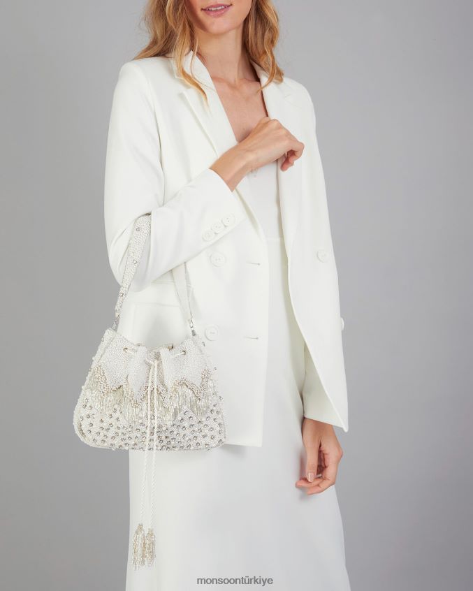 Monsoon kadınlar incilerle süslenmiş kese çanta JH86BT1299 aksesuar şık