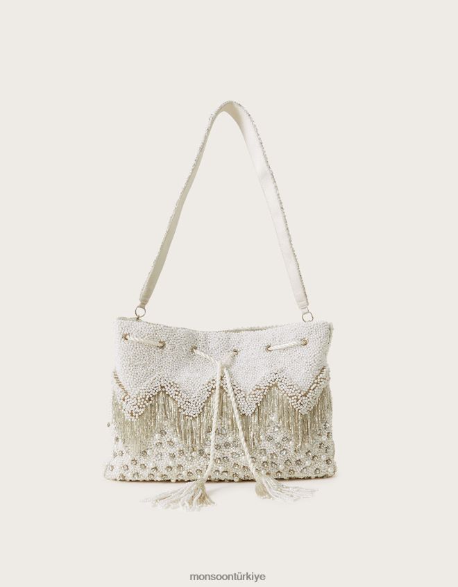 Monsoon kadınlar incilerle süslenmiş kese çanta JH86BT1299 aksesuar şık