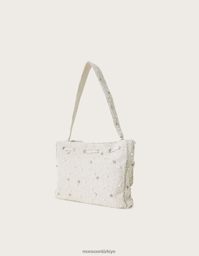 Monsoon kadınlar incilerle süslenmiş kese çanta JH86BT1299 aksesuar şık