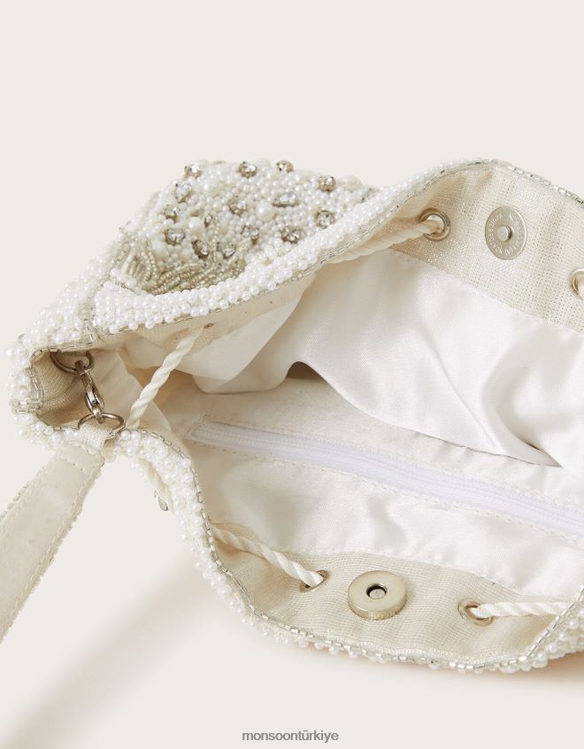 Monsoon kadınlar incilerle süslenmiş kese çanta JH86BT1299 aksesuar şık