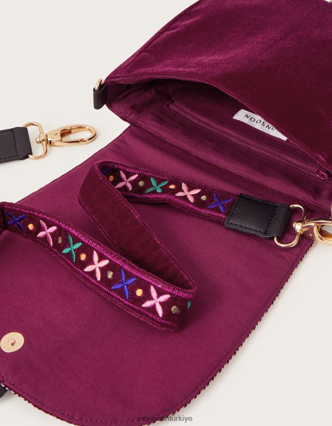 Monsoon kadınlar kuş işlemeli kadife çanta JH86BT1197 aksesuar moda