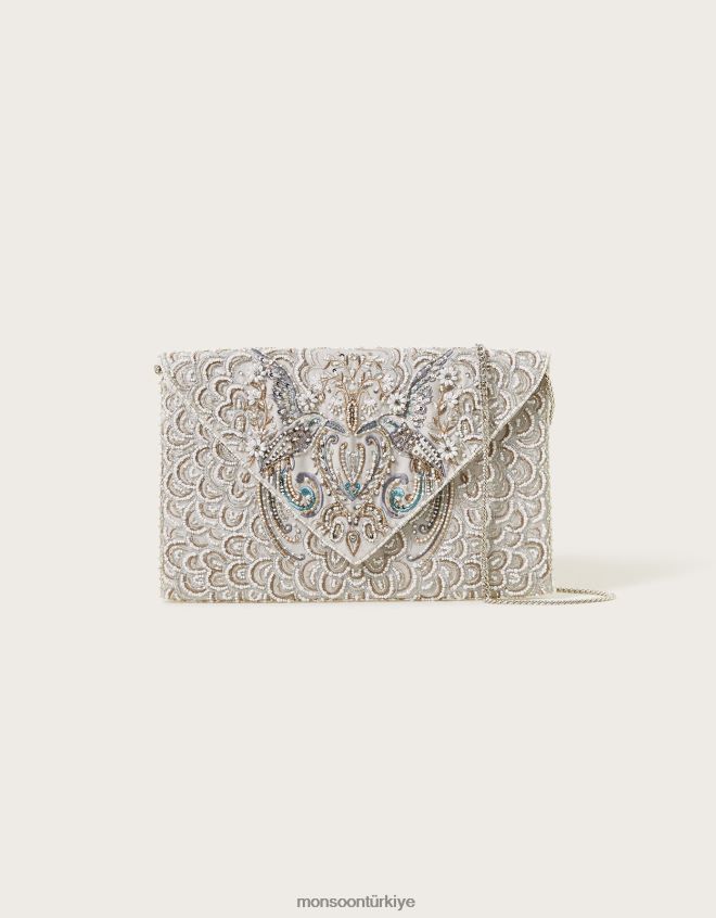 Monsoon kadınlar kuş süslemeli gelin zarfı el çantası JH86BT1276 aksesuar şık
