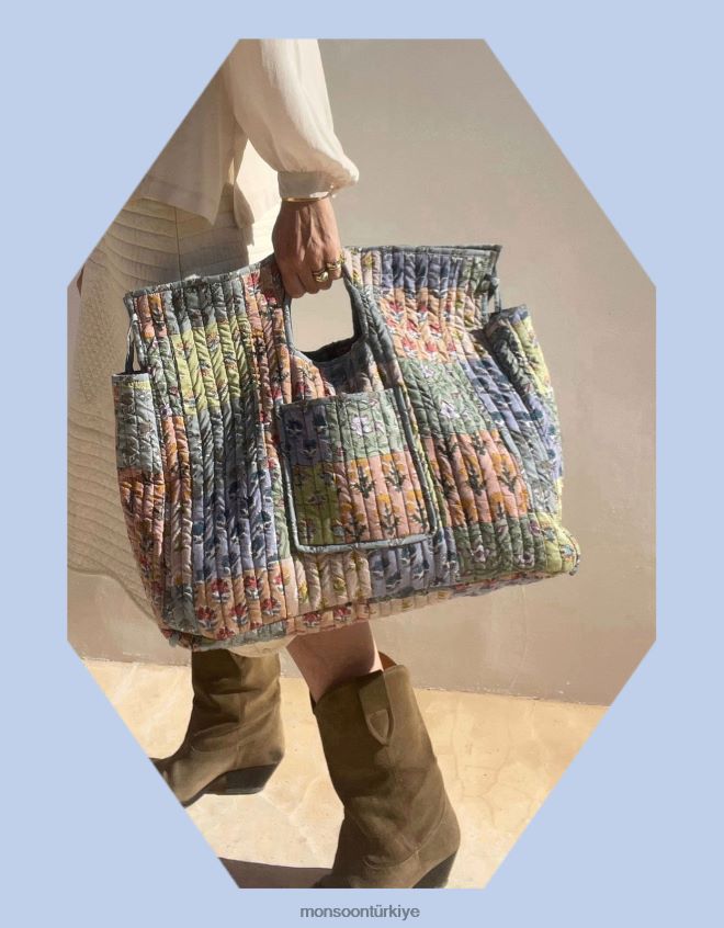 Monsoon kadınlar maison m patchwork çantası JH86BT1211 aksesuar mavi