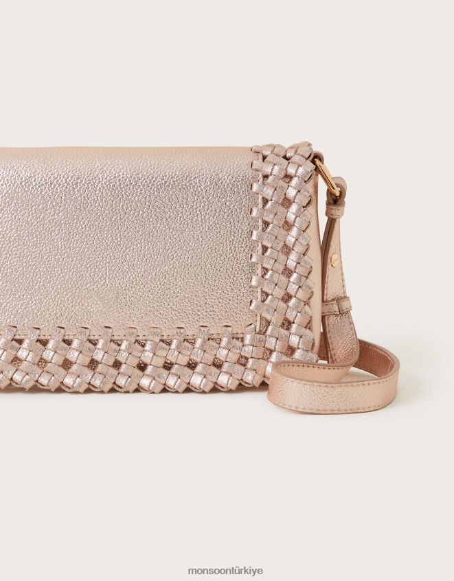 Monsoon kadınlar metalik deri dokuma çapraz çanta JH86BT1290 aksesuar sıcak