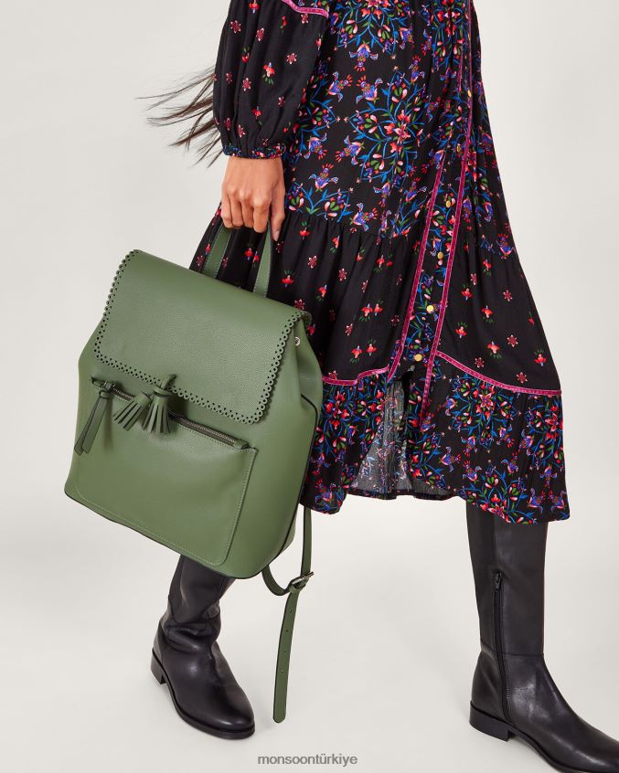 Monsoon kadınlar püskül sırt çantası JH86BT1218 aksesuar yeşil