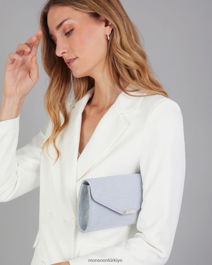 Monsoon kadınlar parıltılı fırsat debriyaj çantası JH86BT1306 aksesuar gümüş