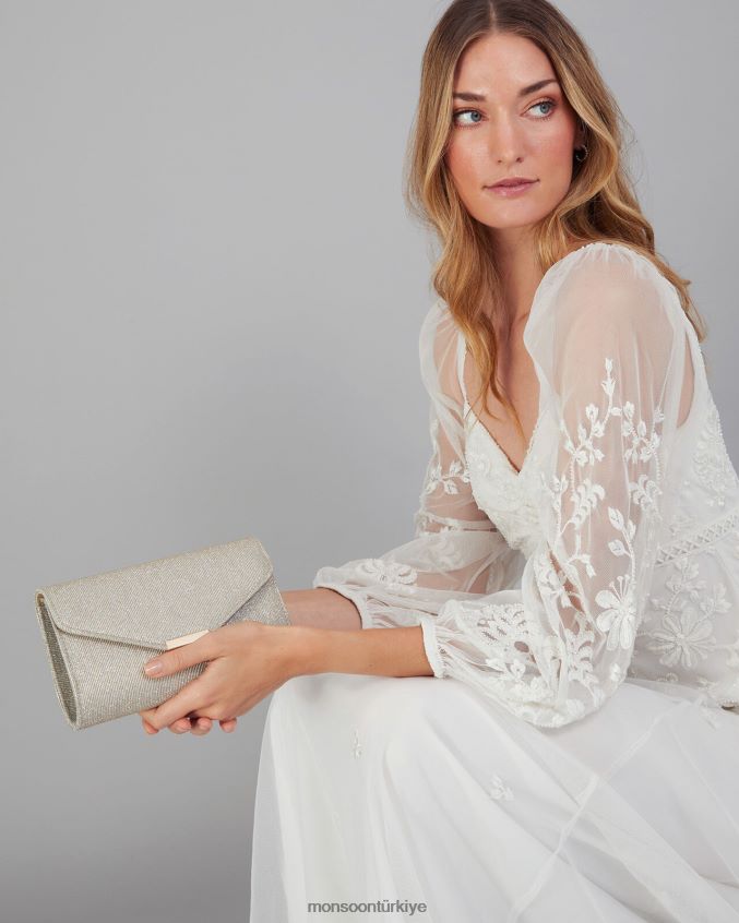 Monsoon kadınlar parıltılı fırsat debriyaj çantası JH86BT1327 aksesuar altın