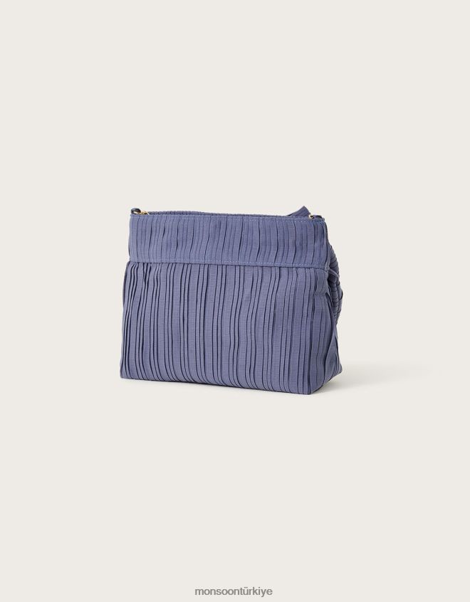 Monsoon kadınlar pilili fiyonklu debriyaj çanta JH86BT1326 aksesuar mavi