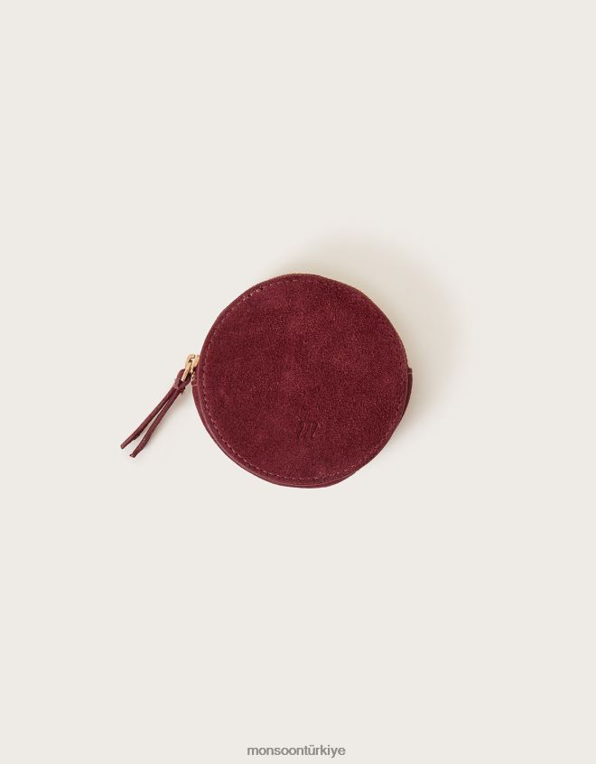 Monsoon kadınlar süet yuvarlak bozuk para cüzdanı JH86BT1325 aksesuar moda