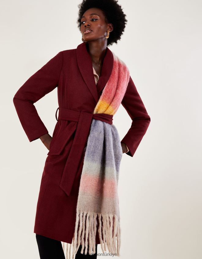 Monsoon kadınlar Geri dönüştürülmüş polyesterden çizgili püsküllü eşarp JH86BT1405 aksesuar zarif