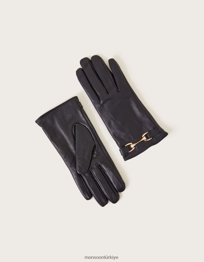 Monsoon kadınlar deri metal kaplama eldiven JH86BT460 aksesuar Mavi Donanma)