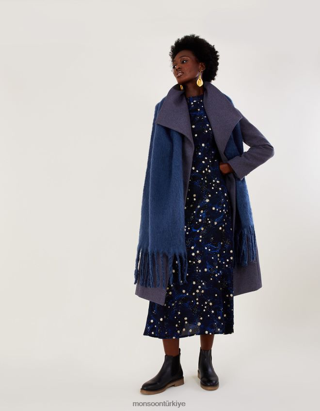 Monsoon kadınlar geri dönüştürülmüş polyesterden fırçalanmış battaniye atkısı JH86BT1383 aksesuar Mavi Donanma)