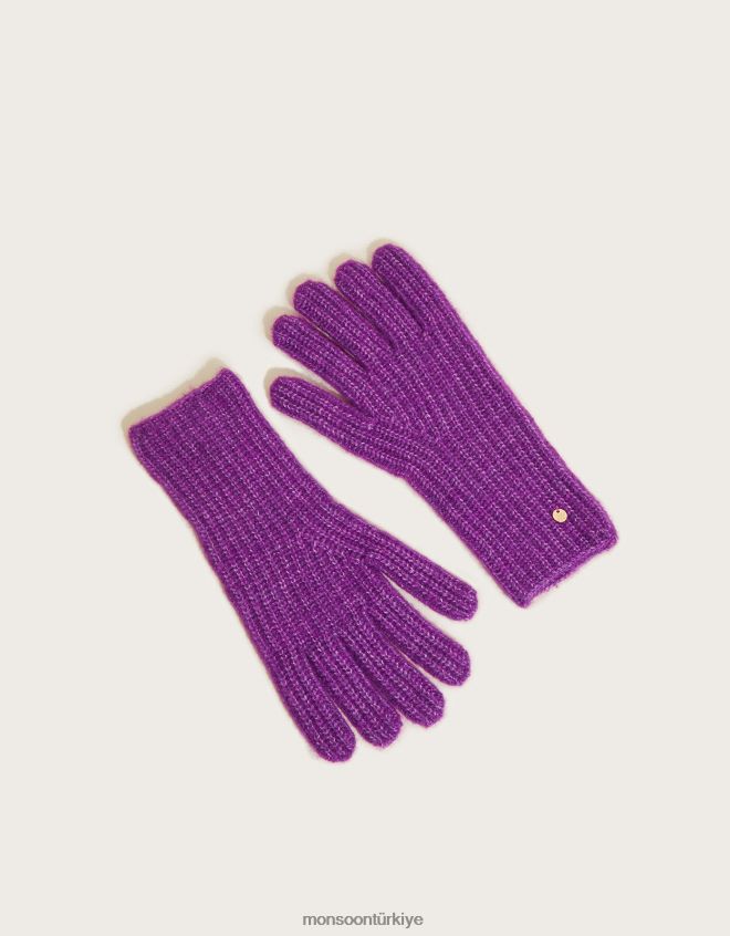 Monsoon kadınlar geri dönüştürülmüş polyesterden süper yumuşak örgü eldiven JH86BT1404 aksesuar mor