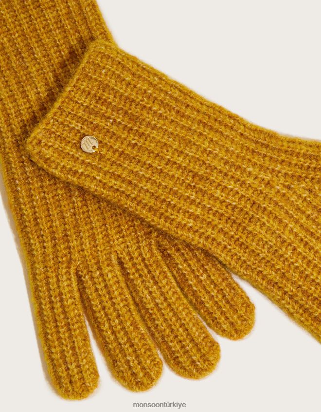 Monsoon kadınlar geri dönüştürülmüş polyesterden süper yumuşak örgü eldiven JH86BT1413 aksesuar sarı (koyu sarı)