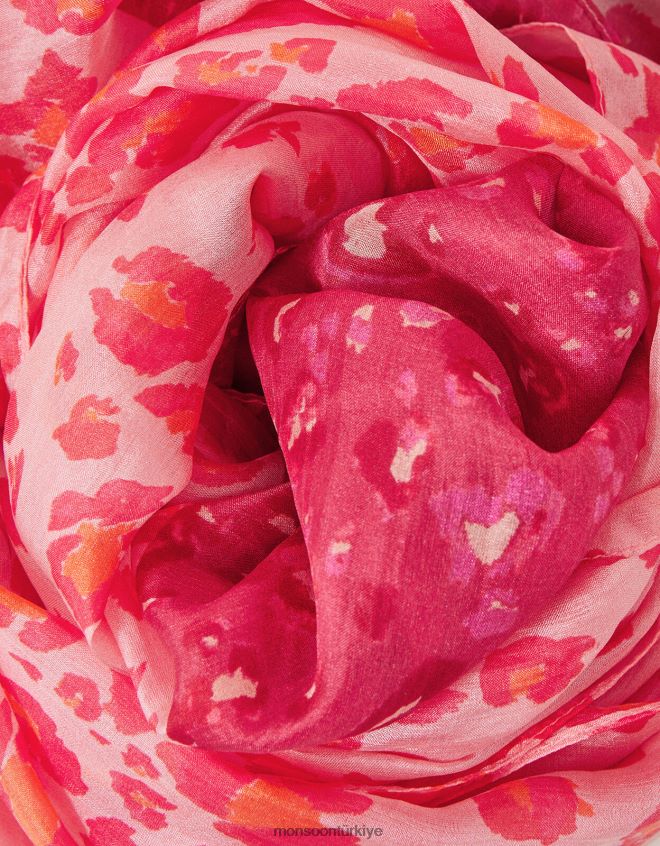 Monsoon kadınlar hayvan desenli ipek eşarp JH86BT1215 aksesuar şık