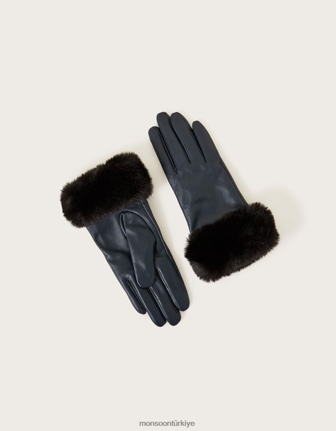 Monsoon kadınlar kürklü deri eldiven JH86BT461 aksesuar turkuaz
