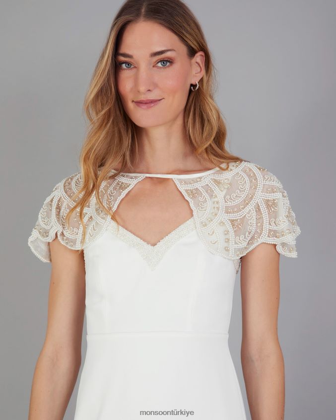 Monsoon kadınlar süslenmiş gelin omuz pelerini JH86BT1287 aksesuar fildişi