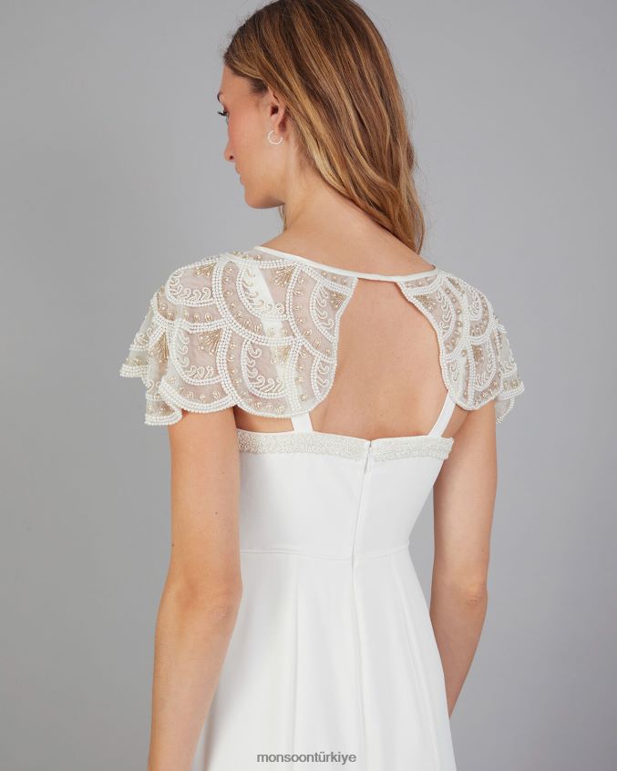 Monsoon kadınlar süslenmiş gelin omuz pelerini JH86BT1287 aksesuar fildişi