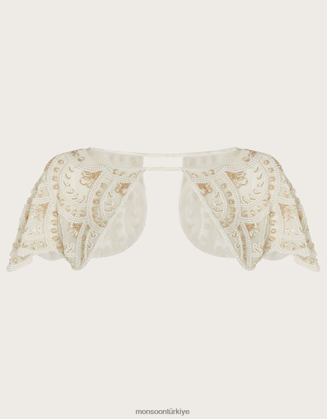 Monsoon kadınlar süslenmiş gelin omuz pelerini JH86BT1287 aksesuar fildişi