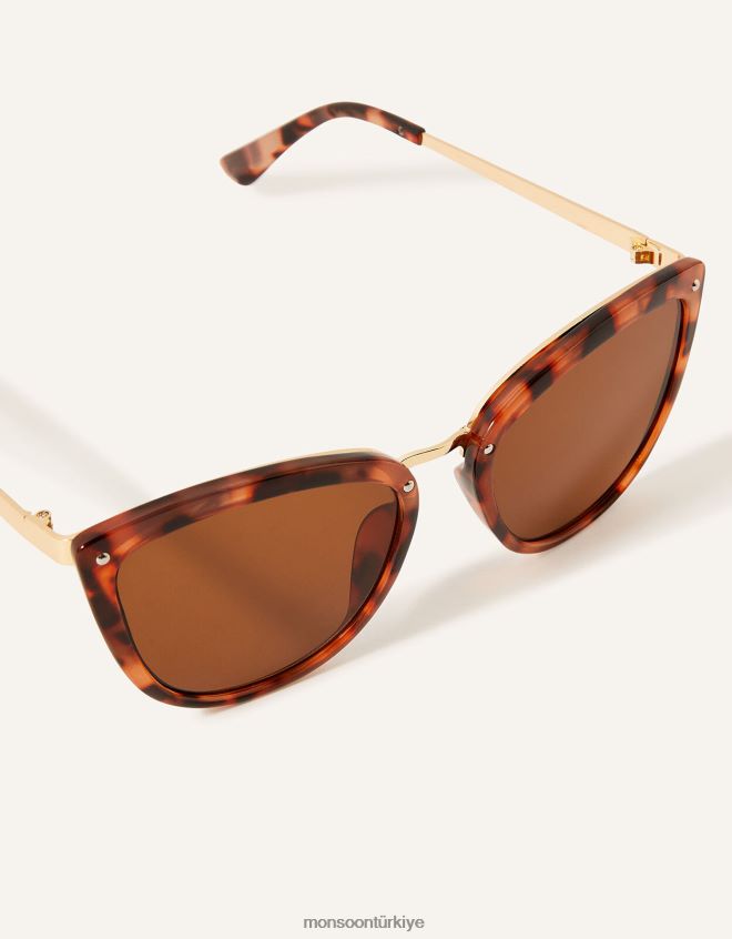 Monsoon kadınlar metal kaplama kaplumbağa kabuğu cateye güneş gözlüğü JH86BT1433 aksesuar moda