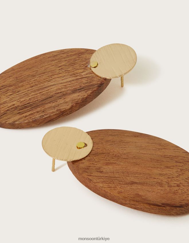 Monsoon kadınlar ahşap damla küpeler JH86BT1228 aksesuar moda