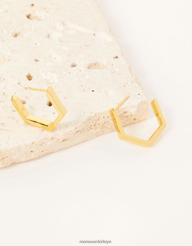 Monsoon kadınlar altın kaplama altıgen çemberler JH86BT1452 aksesuar moda